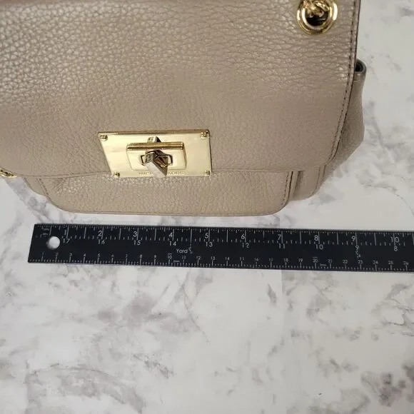 Michael Kors Sloan Small Shoulder Flap Beige Pebble Leather Bag Gold Chain Strap